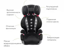 Кресло детское автомобильное Saratto Highback Junior Quattro, группа 2/3, черно-серое
