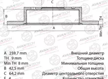 Диск тормозной задний AVANTECH Диск тормозной задний AVANTECH