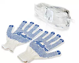 Перчатки AIRLINE ХБ с ПВХ покрытием, белые, 46 гр., (комплект 5 пар), 140Т/7,5-8 класс